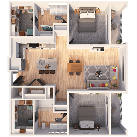 Floor plan for 2 beds, 2 baths, 1031 sqft